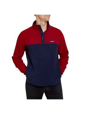 Lands End NWT Heritage Polar Fleece Snap Neck Mens Red & Navy Pullover Size M